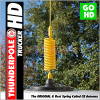 The 'Trucker HD' is a small Heavy Duty spring coiled baseload CB Antenna from Thunderpole. Its strengthened connecting parts make it suitable for more demanding applications, such as off-roading.