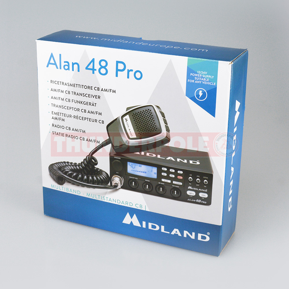 MIDLAND ALAN 48 PRO 40-Ch MULTISTANDARD AM/FM MOBILE CB RADIO 12/24V